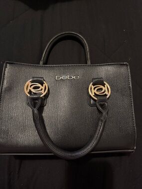 bebe Black Satchel with Gold Accent Rings